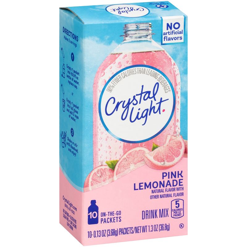 Crystal Light On The Go Natural Pink Lemonade Drink Mix - 10pk/0.13oz Pouches