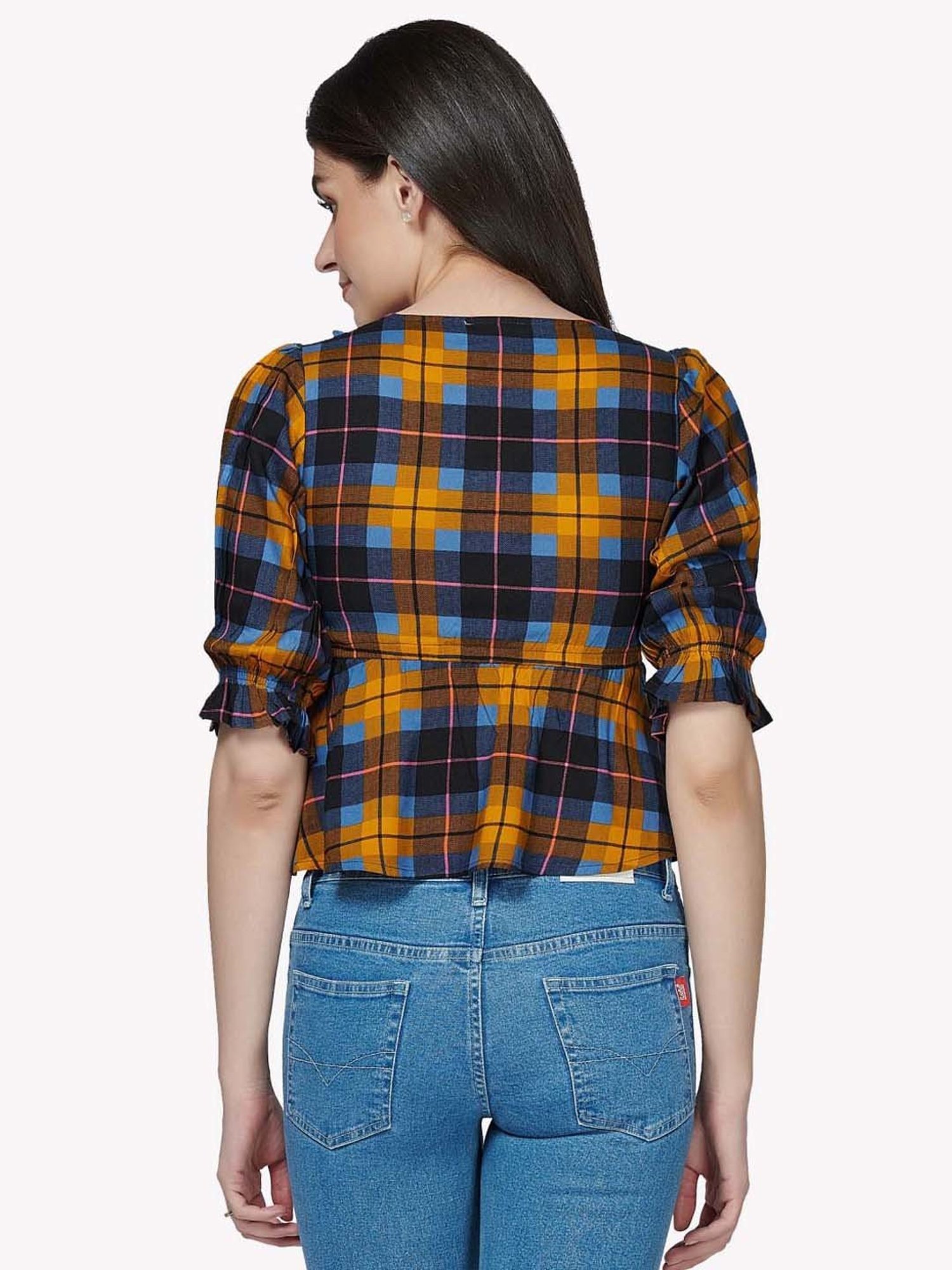 VASTRADO Yellow & Blue Chequered Top