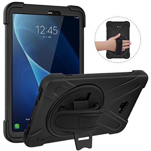moko samsung galaxy tab a 10.1 case, heavy duty shockproof fullbody hybrid rugged 360 degree rotating stand cover for galaxy tab a 10.1" tablet no s pen version smt580/t585  black