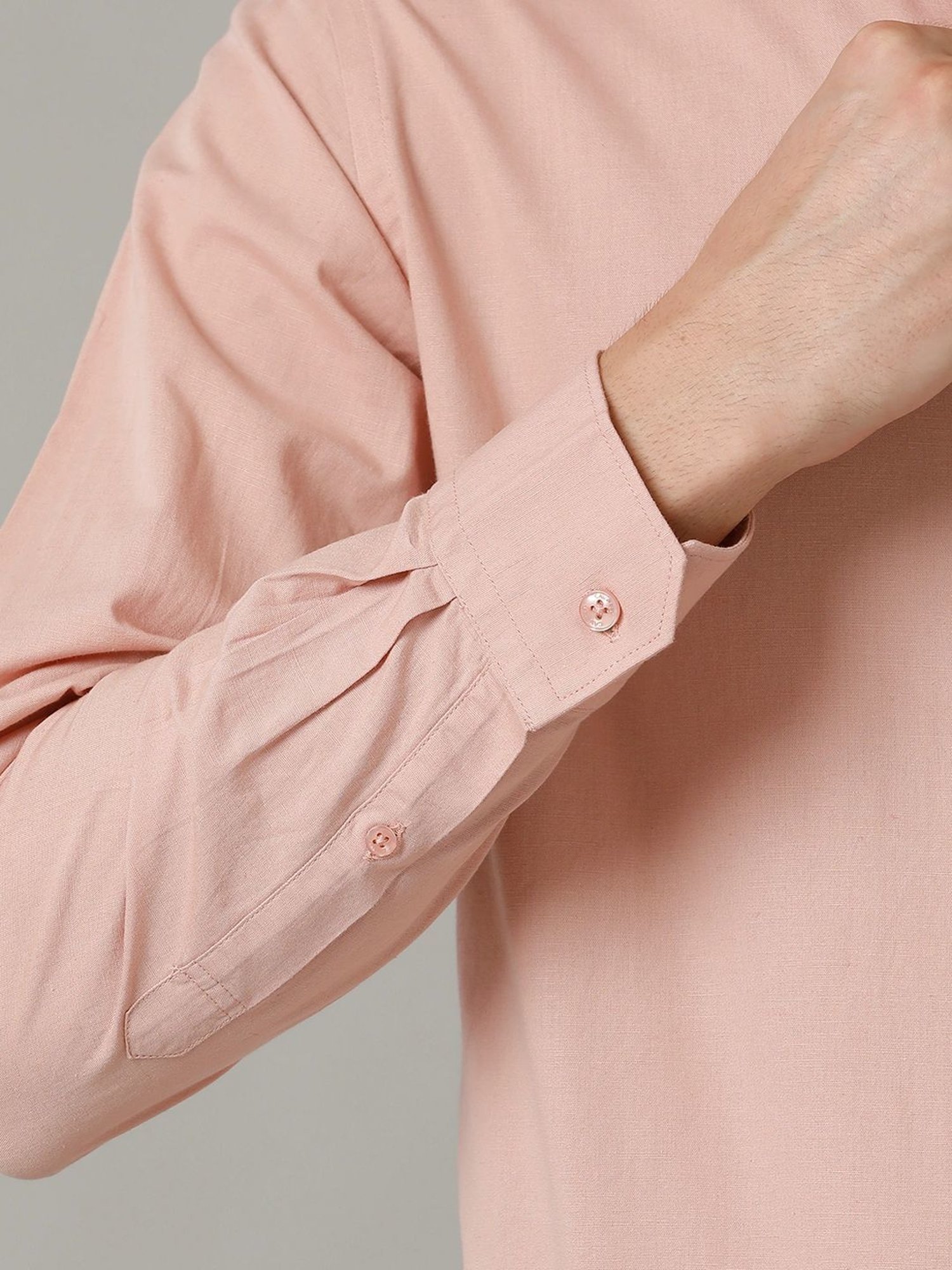 Cavallo By Linen Club Peach Linen Contemporary Fit Shirt