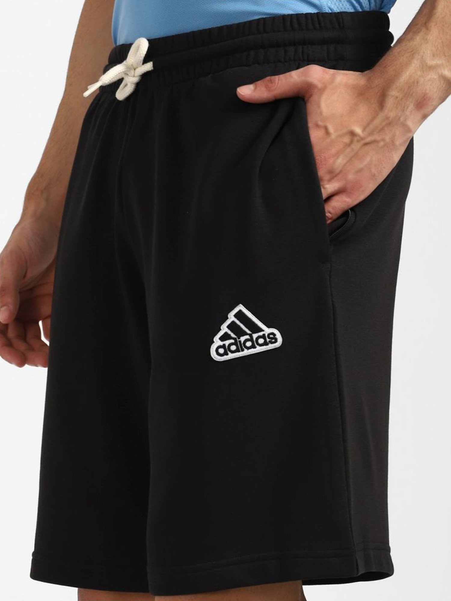 Adidas Black Cotton Regular Fit Logo Printed Shorts