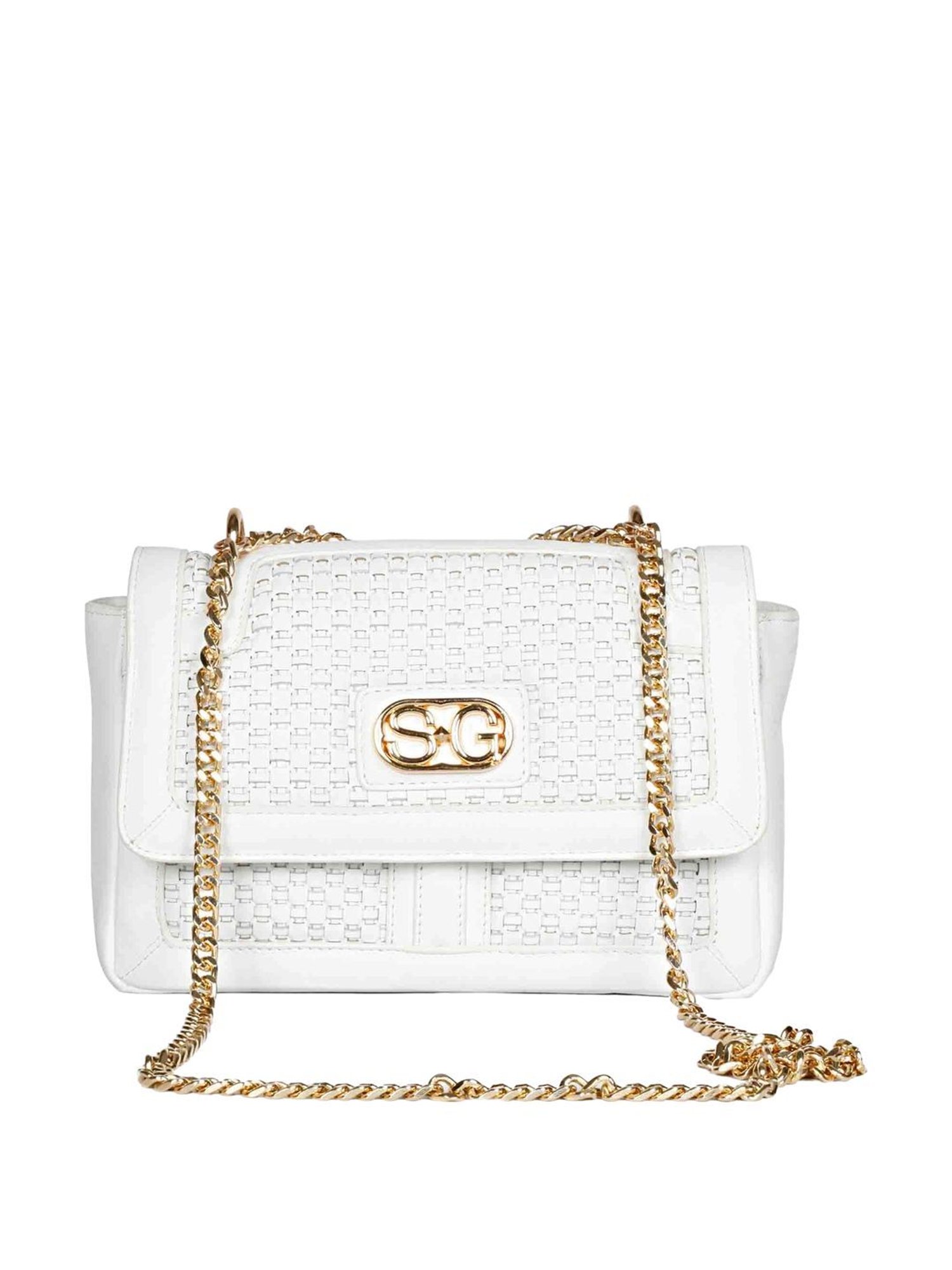 Saint G White Textured Medium Sling Handbag