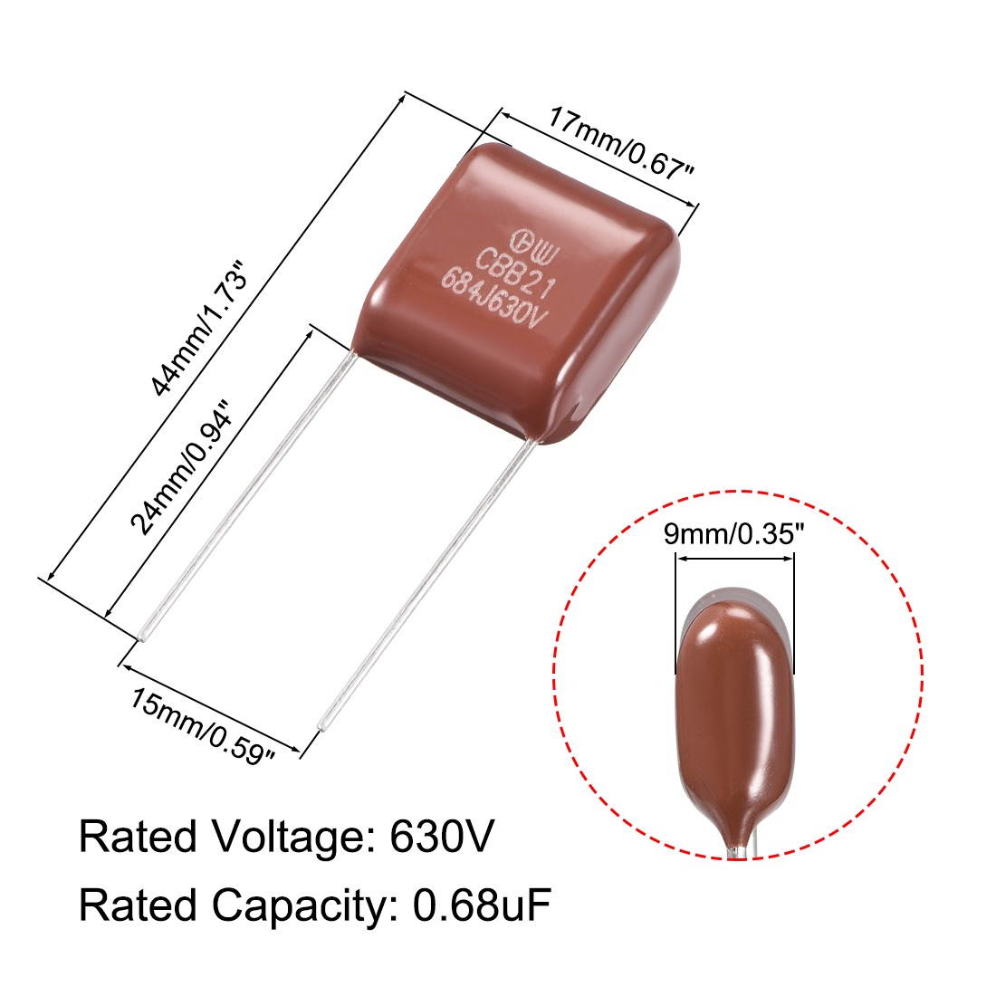 CBB21 Metallized Polypropylene Film Capacitors 630V 0.68uF for Electric Circuits Energy Saving Lamp 10pcs