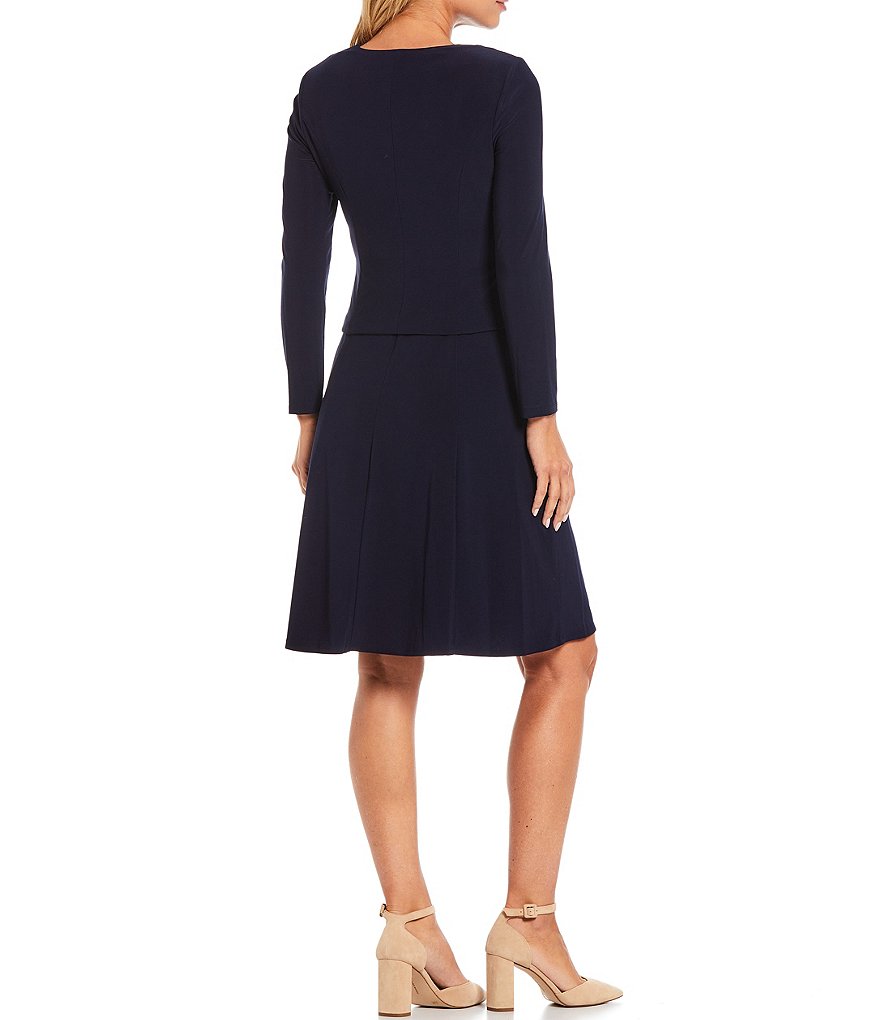 Jessica Howard Long Sleeve Round Neck Grommet Tie Jersey 2-Piece Jacket Dress