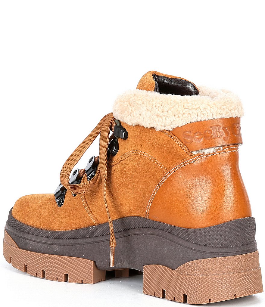 See By Chloe Aure Suede Shearling Lined Lug Sole Chukka Booties