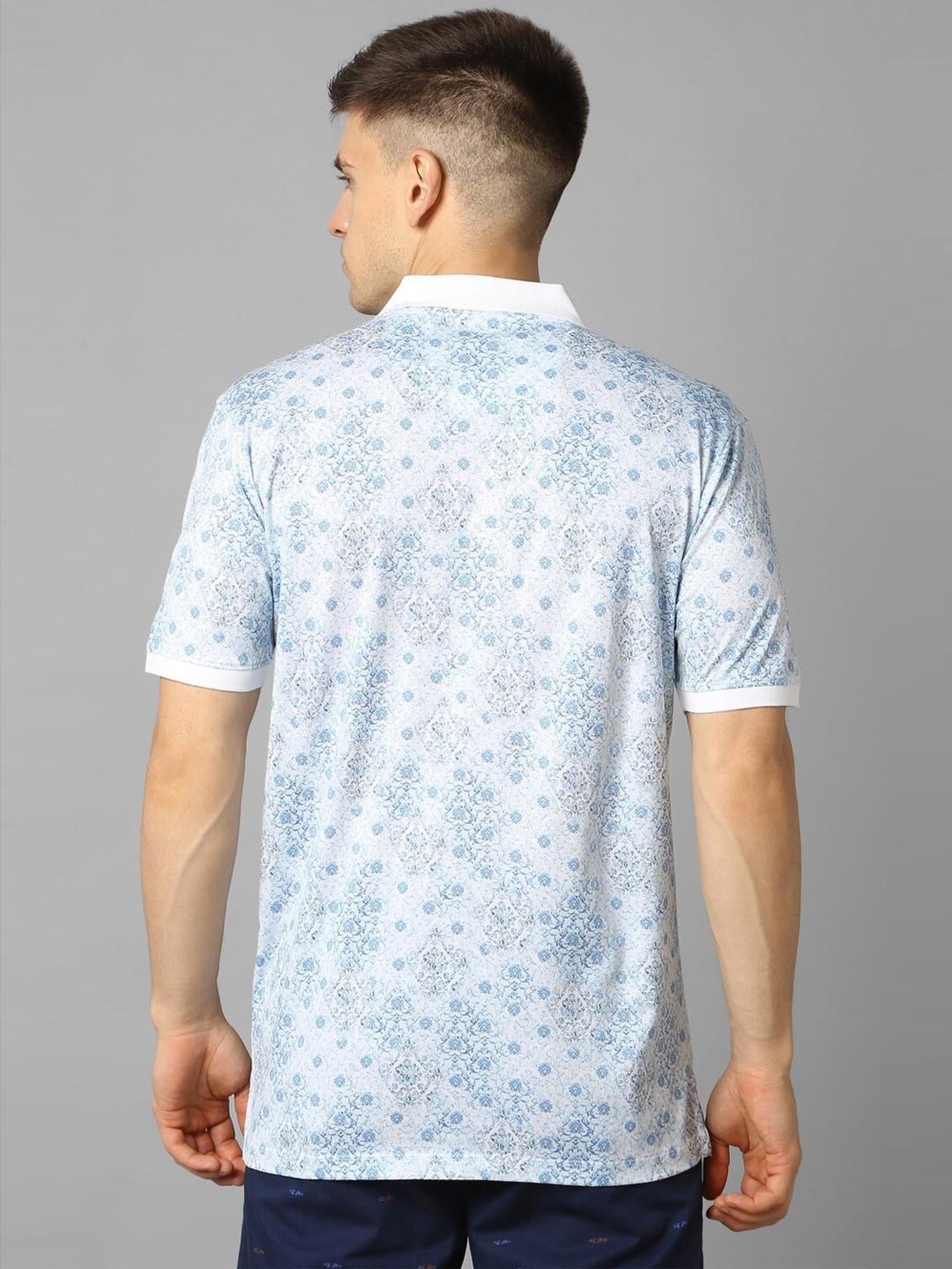 Louis Philippe Sport Blue Cotton Regular Fit Printed Polo T-Shirt