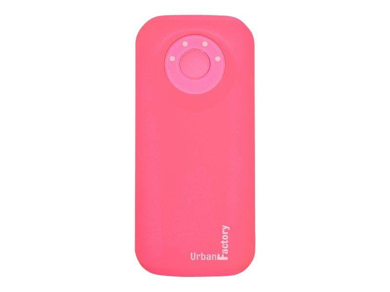 URBAN FACTORY Emergency Pocket Universal Rechargeable 5600mAh Battery with LED Battery Level Indicator and Torch for Portable Devices, 2.1A Output, Pink (BAT51UF).