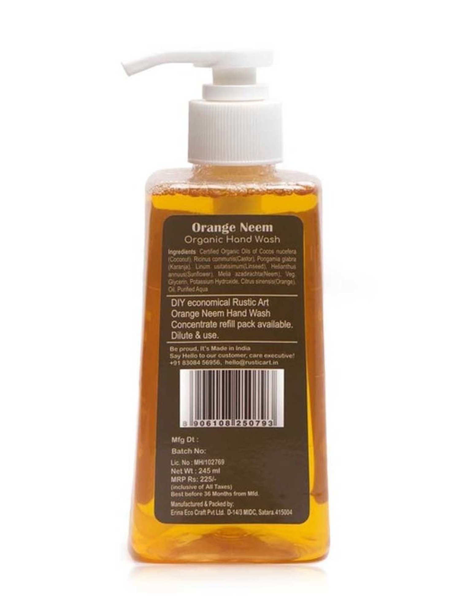 Rustic Art Organic Orange Neem Hand Wash - 245 ml