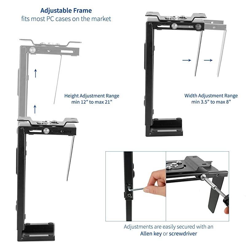 Adjustable Under Desk and Wall PC Mount | Computer Case Holder with 135 Degree Swivel MOUNTPC01