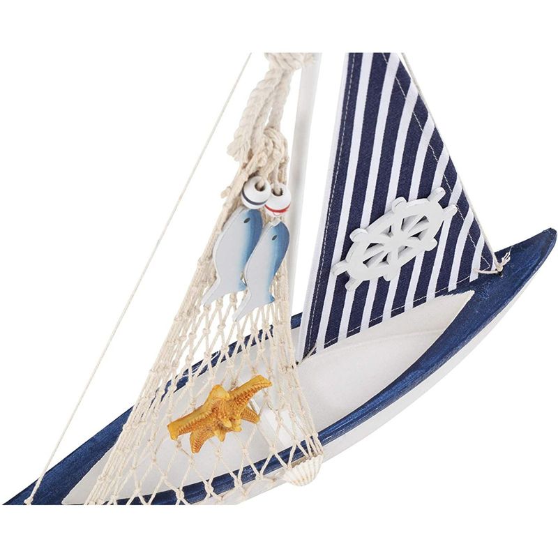Juvale Wooden Sailing Boat Home Decor, Beach Nautical Design Sailboat with Ship's Wheel, 13 x 15 x 3 In