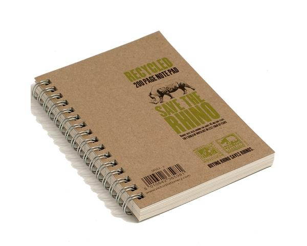 RECYCLED Save the Rhino Notebook, A6, 200 pages, 7mm ruled (Pack of 6)