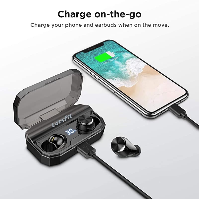 Wireless Earbuds,  100Hrs Playtime with Wireless Charging Case, Bluetooth 5.0 Headphones Deep Bass Stereo Waterproof Earphones in-Ear Built-in Mic for Sports and Work