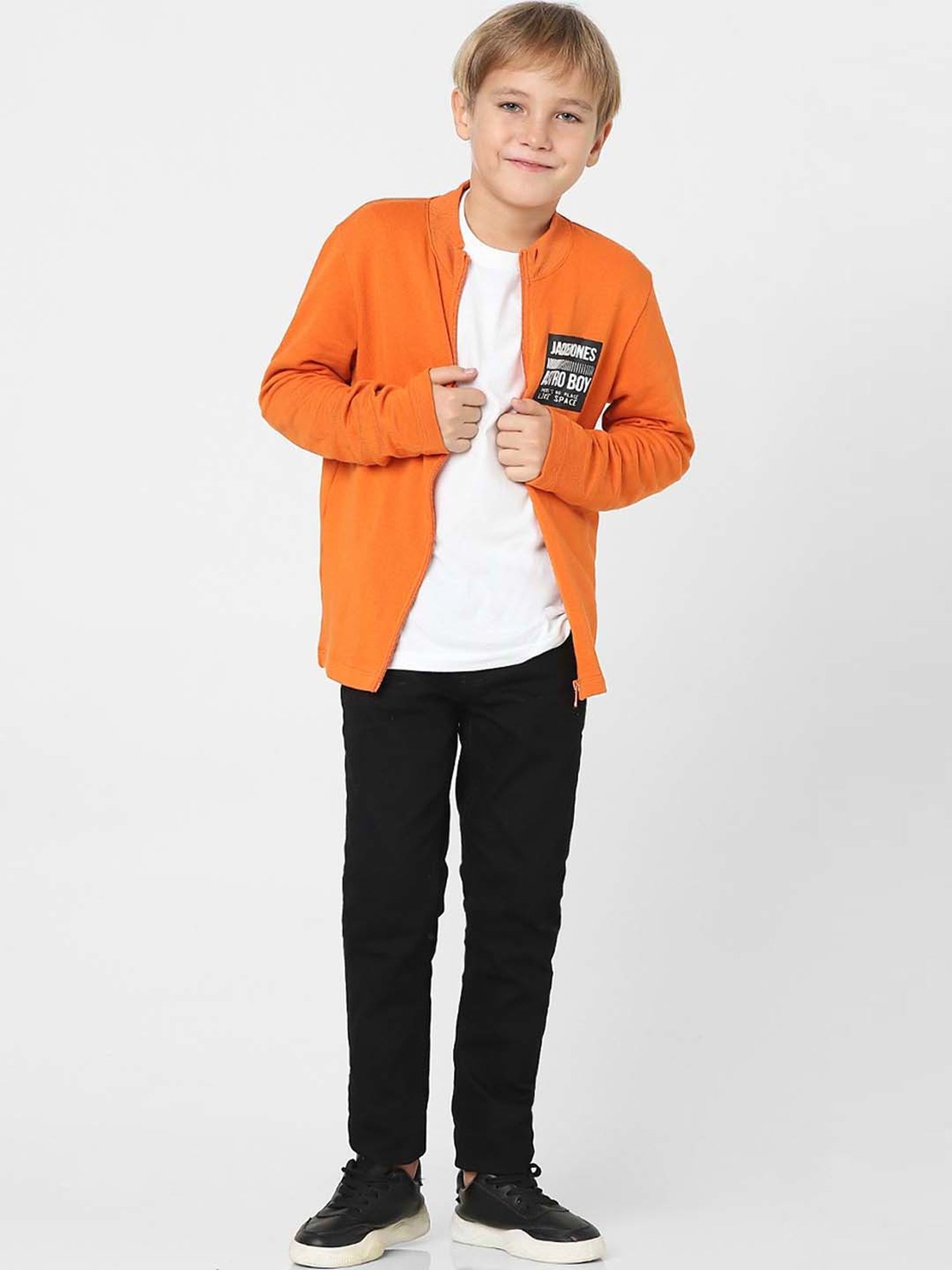 Jack & Jones Junior Burnt Orange Cotton Printed Full Sleeves Jacket