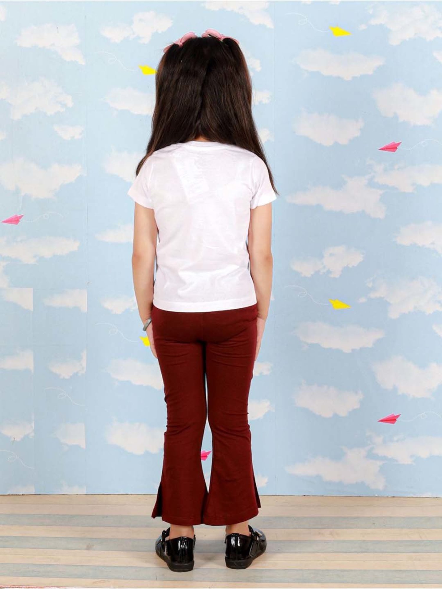 The Mom Store Kids White & Maroon Cotton Printed Top Set