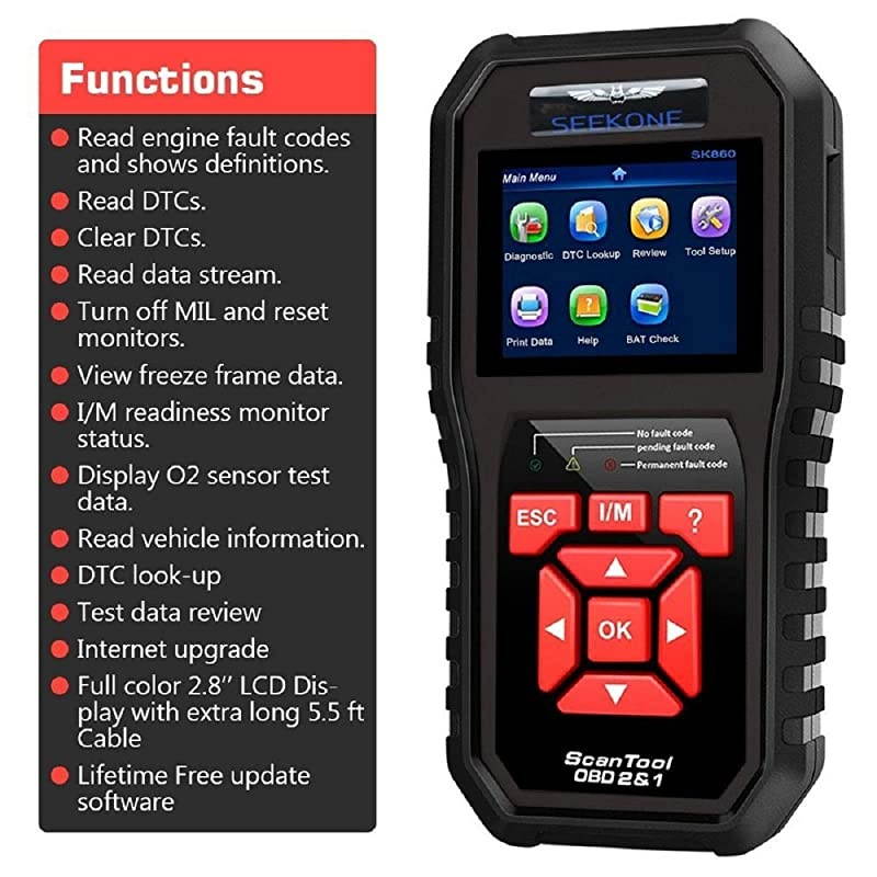 OBD2 Scanner Professional Car OBD II Scanner Auto Diagnostic Fault Code Reader Automotive Check Engine Light Diagnostic EOBD Scan Tool for All OBDII Protocol Cars Since 1996Enhanced SK860