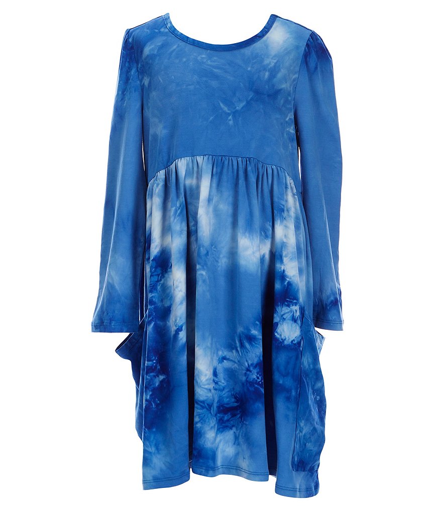Us Angels Big Girls 7-16 Long-Sleeve Tie-Dyed Pocket Knit Babydoll Dress