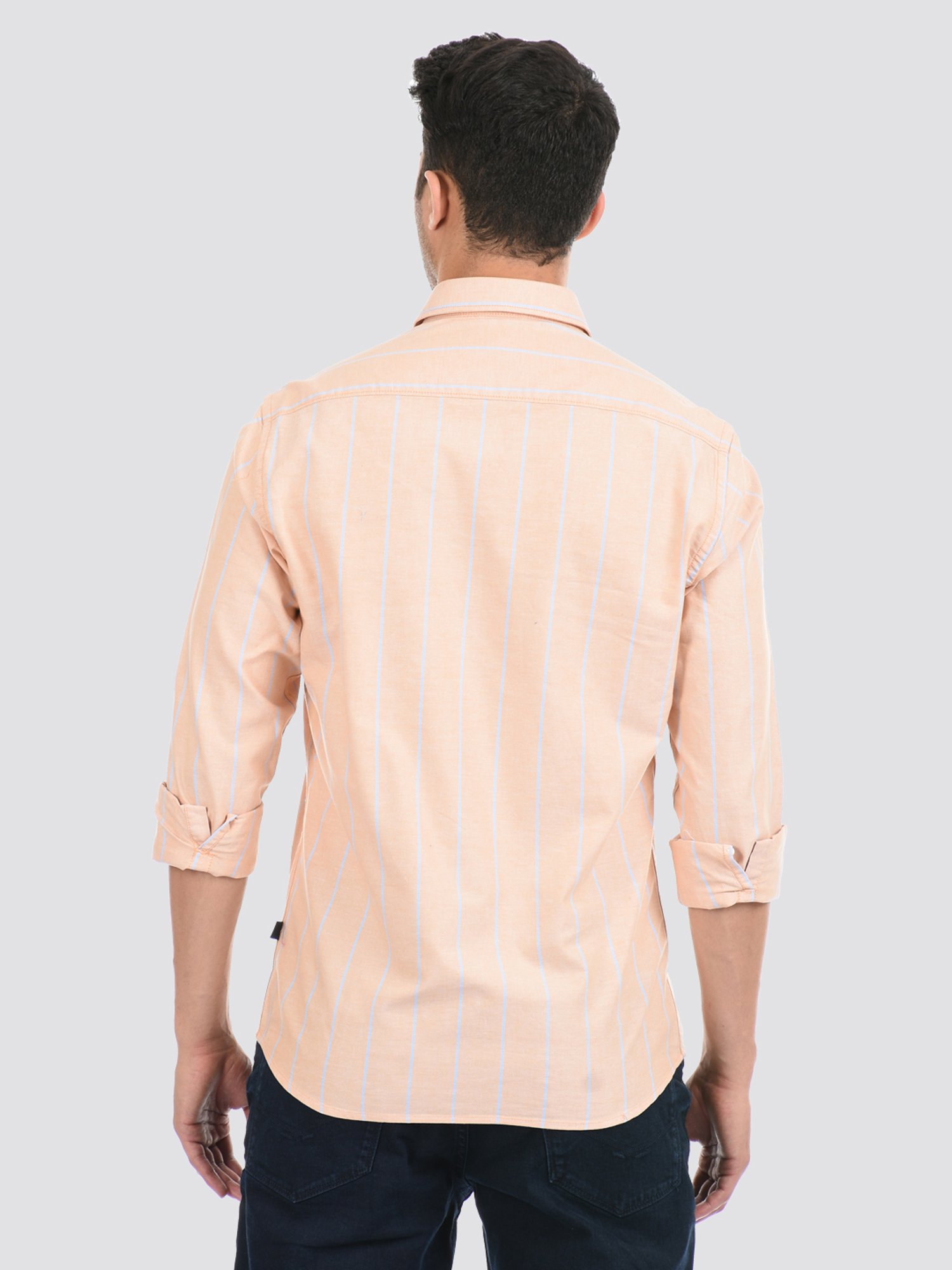 London Fog Orange Regular Fit Striped Shirt
