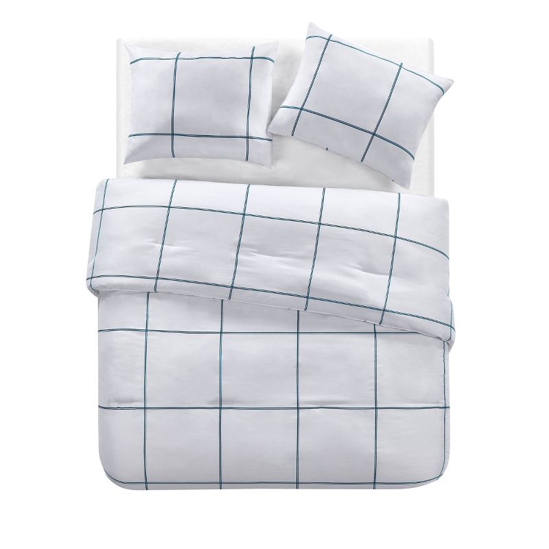 King 3pc Geo Comforter Set White/Blue - Jade + Oake