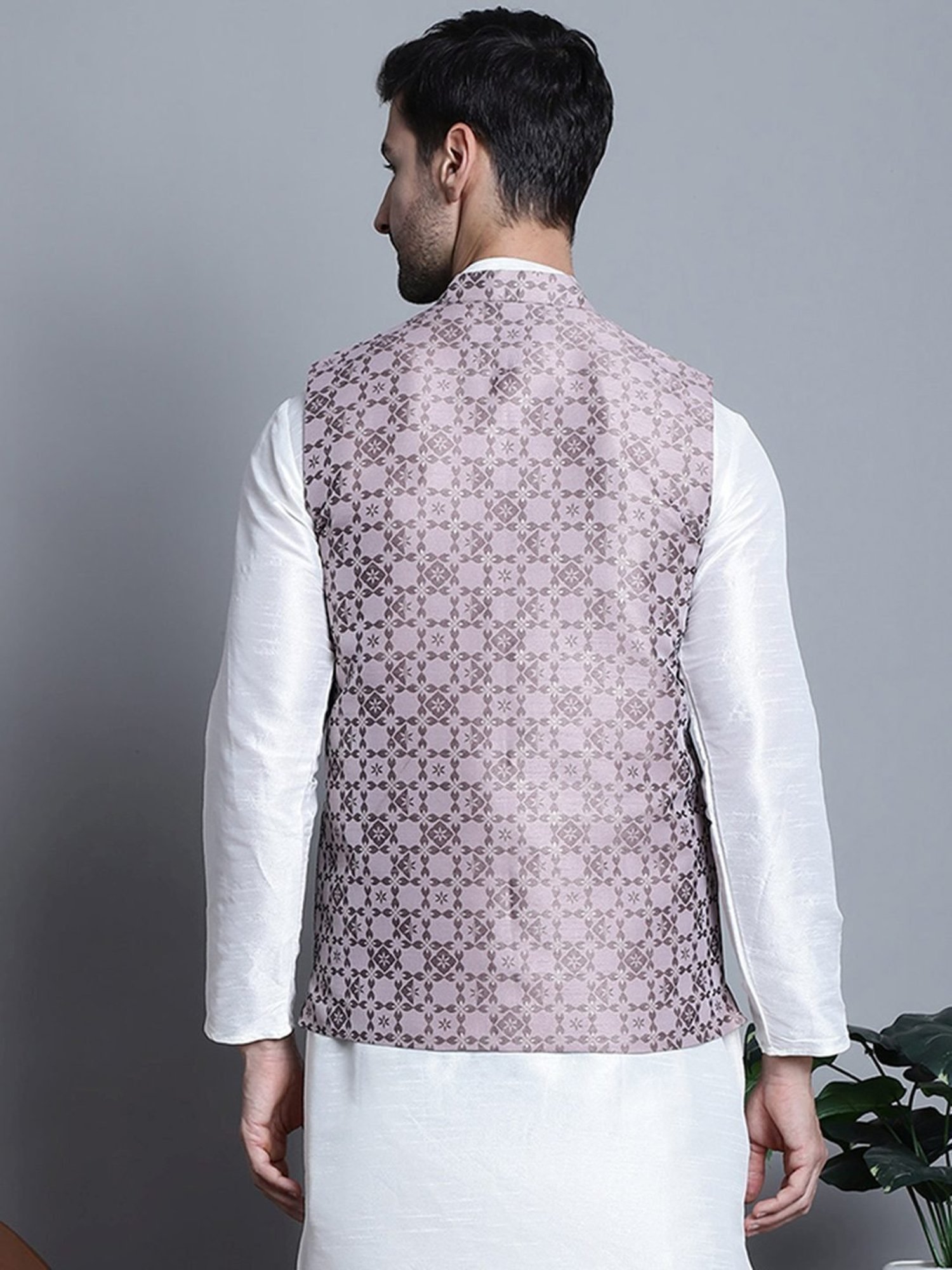 Jompers Magenta  Regular Fit Self Pattern Nehru Jacket