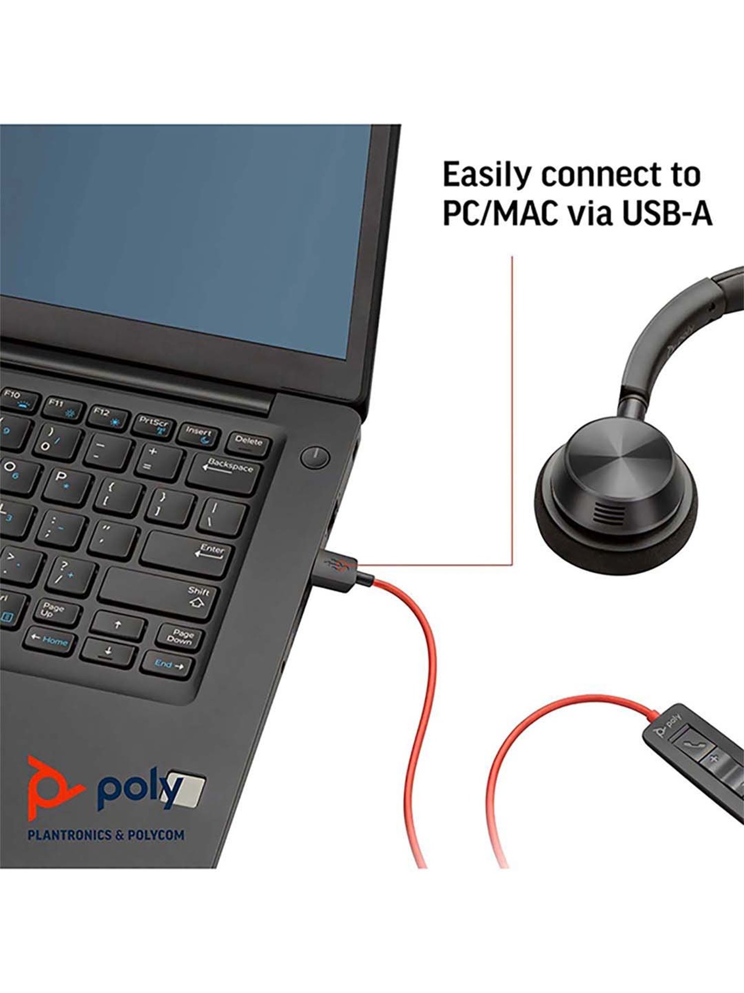 Poly Blackwire 3320 BW3320 Wired Headphone with Microphone (Black)