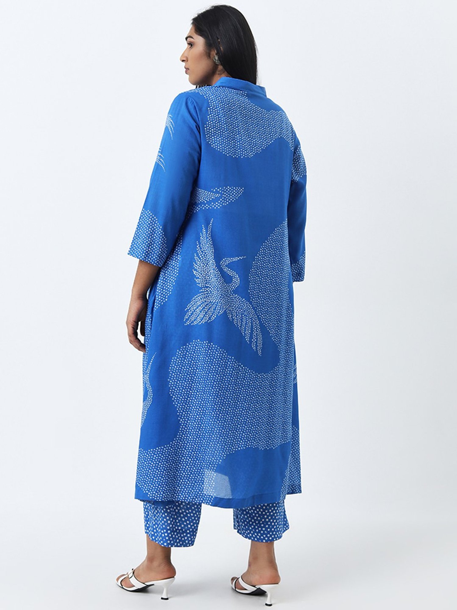 Diza by Westside Blue Bandhani Pattern A-Line Collared Cotton Kurta