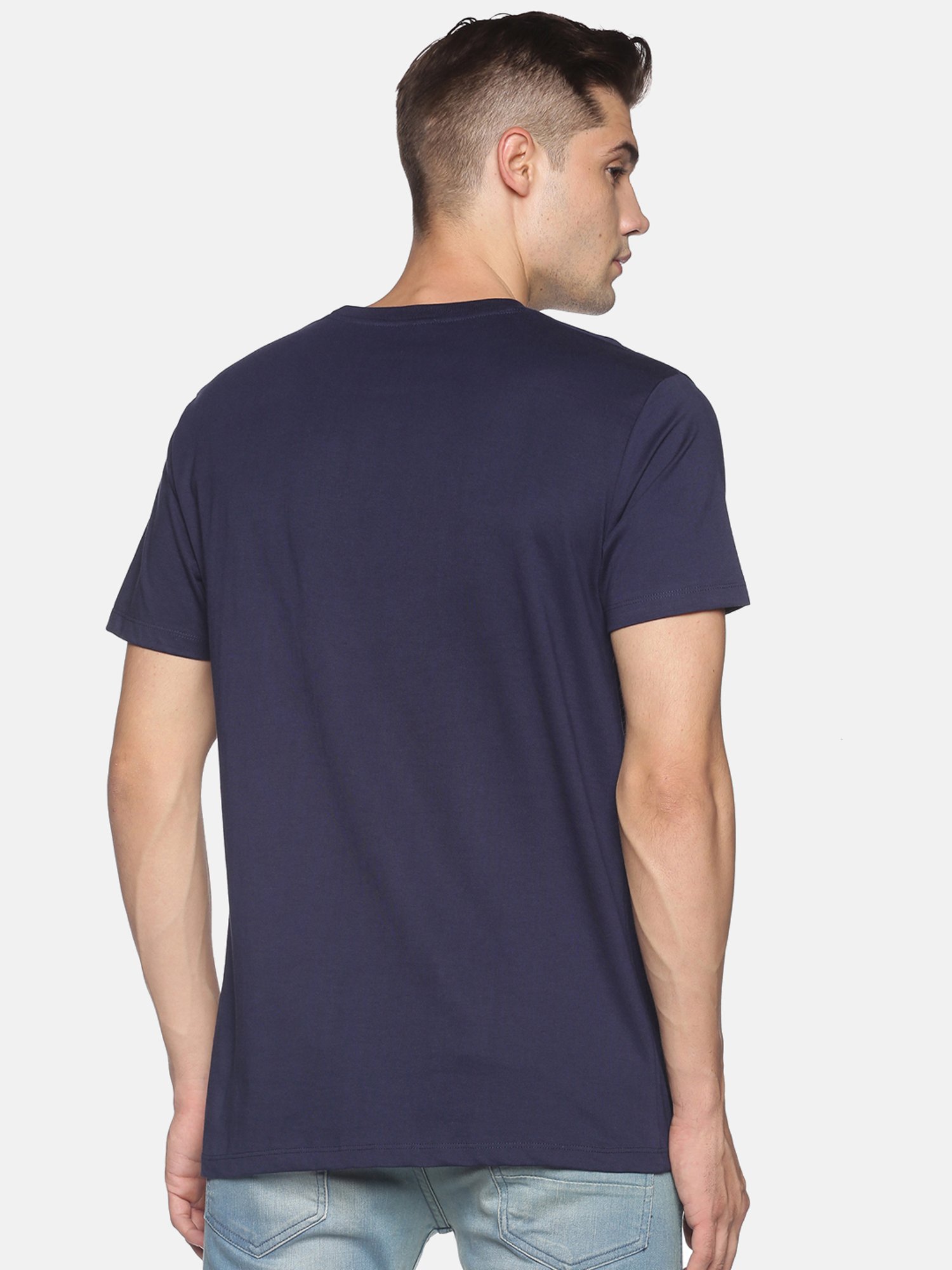 BLACK RADIO Navy Slim Fit Printed Cotton Crew T-Shirt