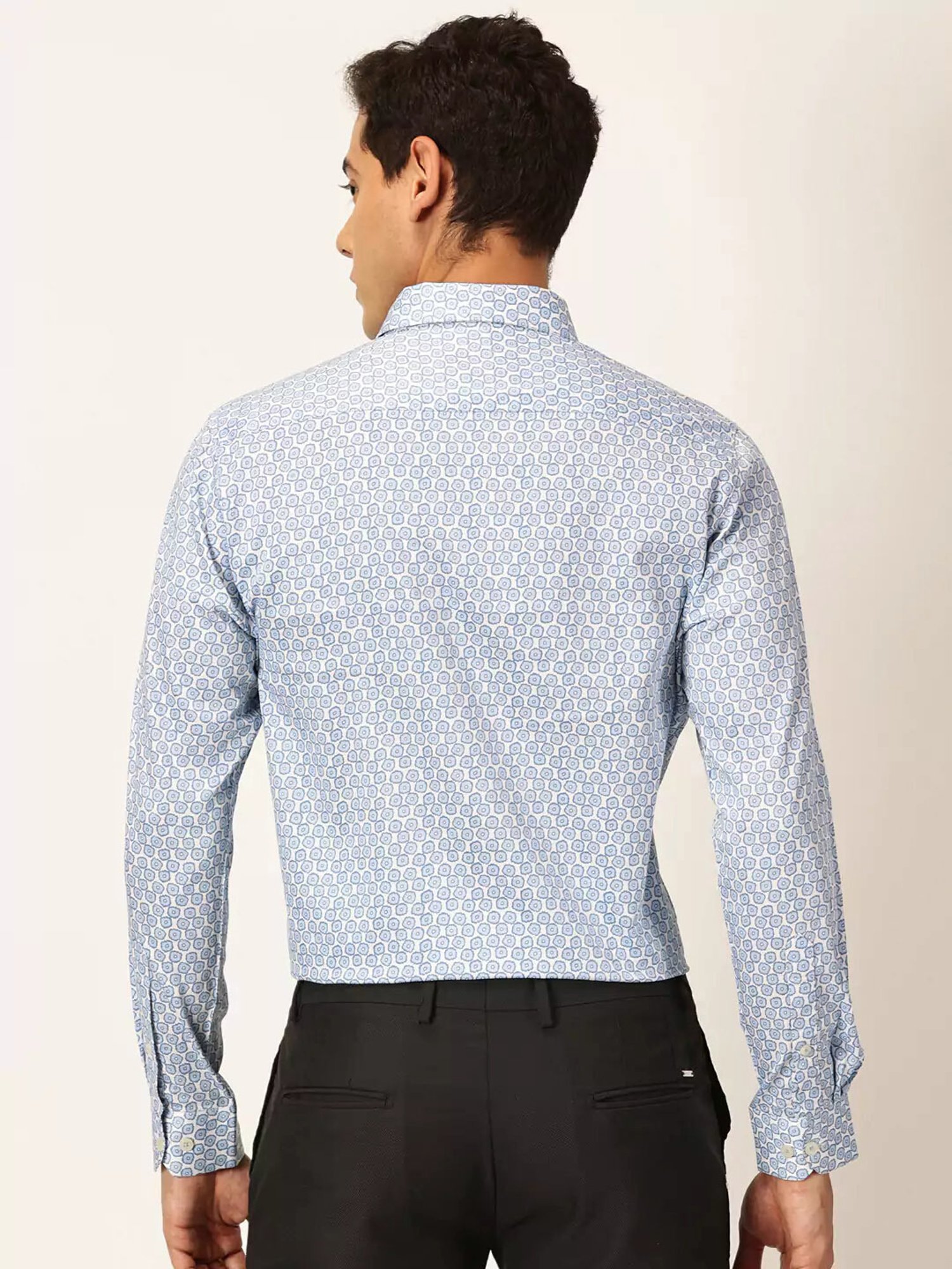 Thomas Scott White & Blue Slim Fit Printed Cotton Shirt