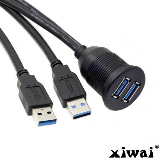Xiwai Dual USB 3.0 Extension AUX Flush Mount Car Mount Extension Cable for Dashboard Panel 2m