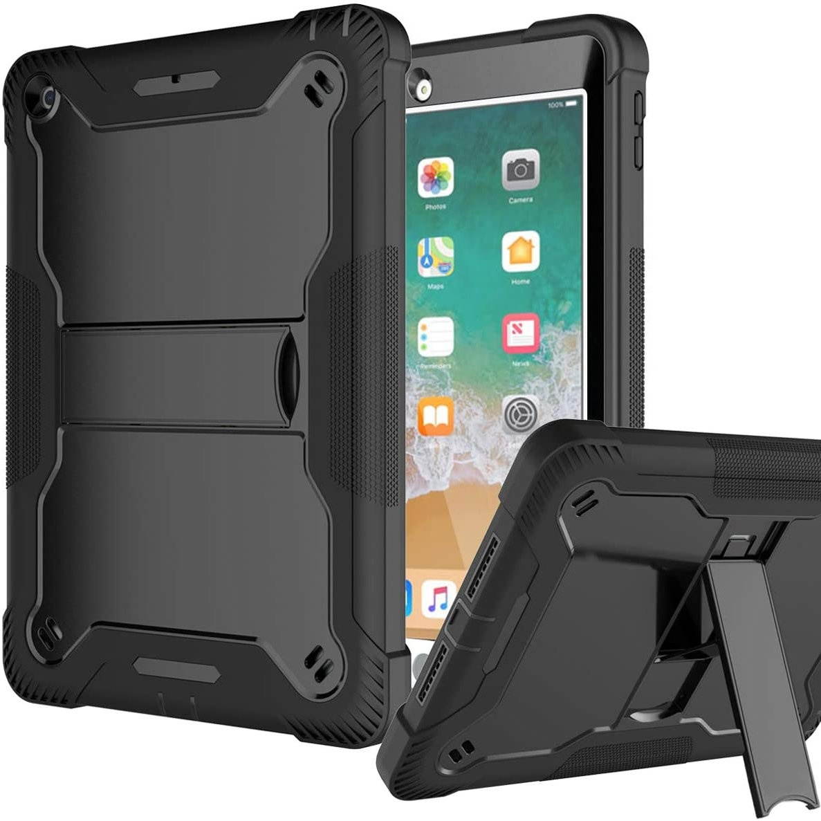 Shockproof Rugged Hybrid Armor Case with Kickstand for iPad 10.2 inch (8th & 7th Gen) - Black