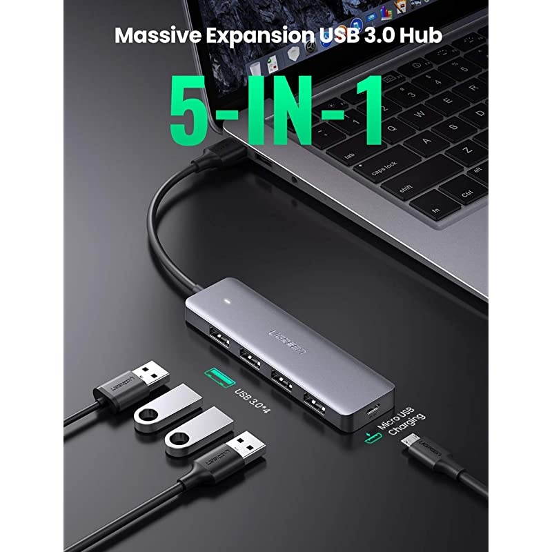 USB 3.0 Hub 4 Port USB Extender with 5V Micro USB Power Compatible for MacBook Mac Pro Mini iMac Surface Pro XPS IdeaPad MateBook X Pro Notebook PC USB Flash Drives Mobile HDD