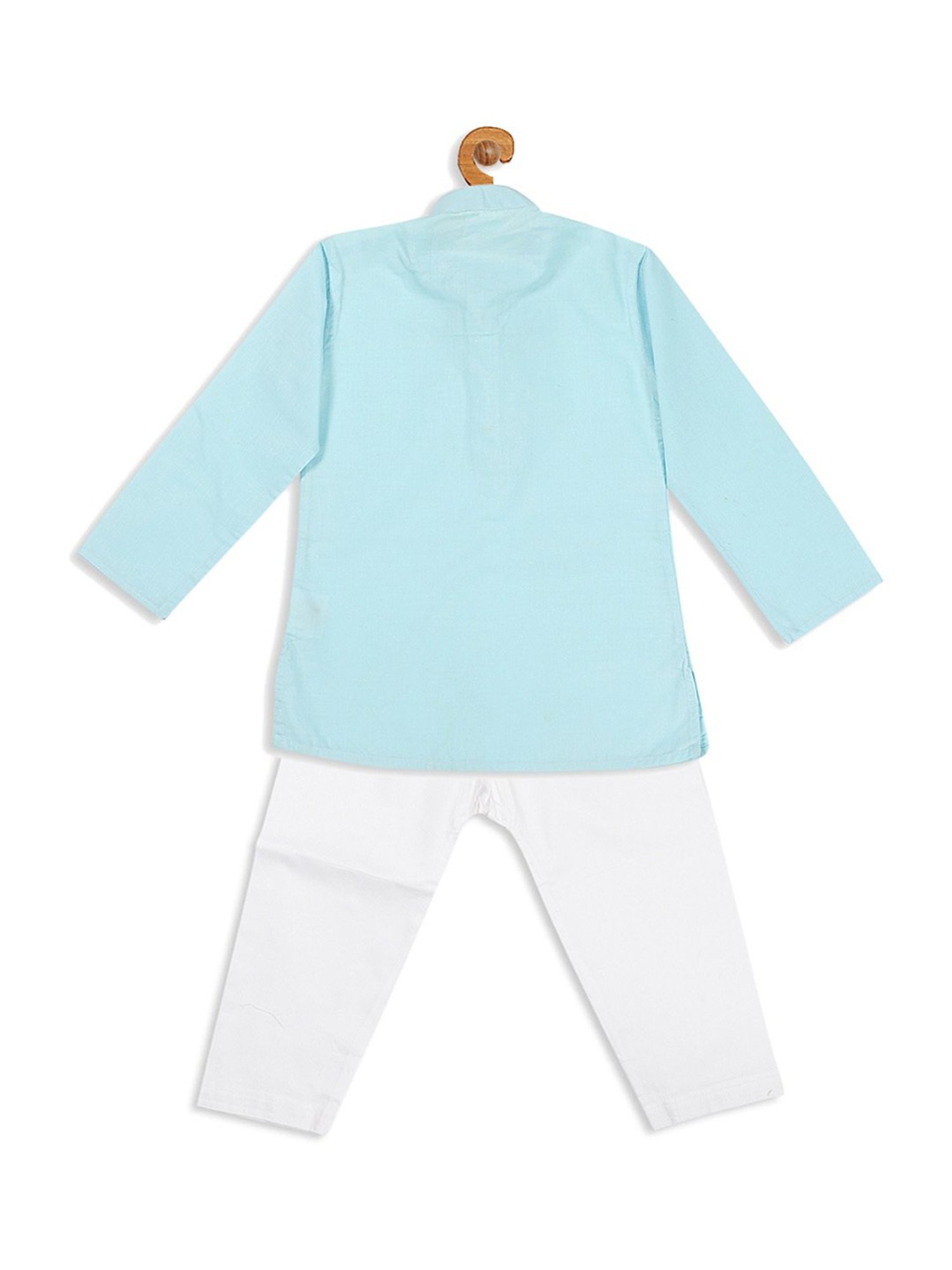 VASTRAMAY SISHU Aqua Blue & White Cotton Straight Fit Kurta Set