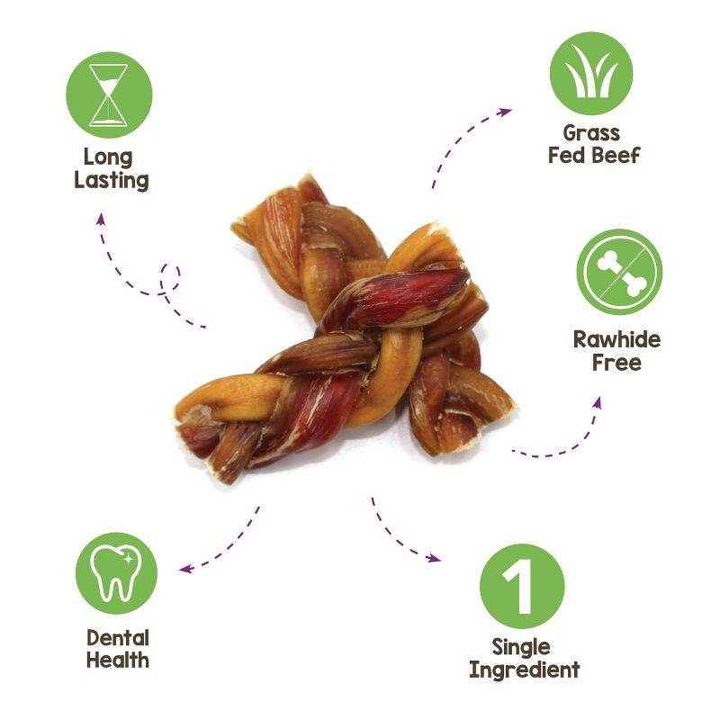 Nature Gnaws Braided Bully Bites 3-4" Jerky Beef Dog Treats- 15ct