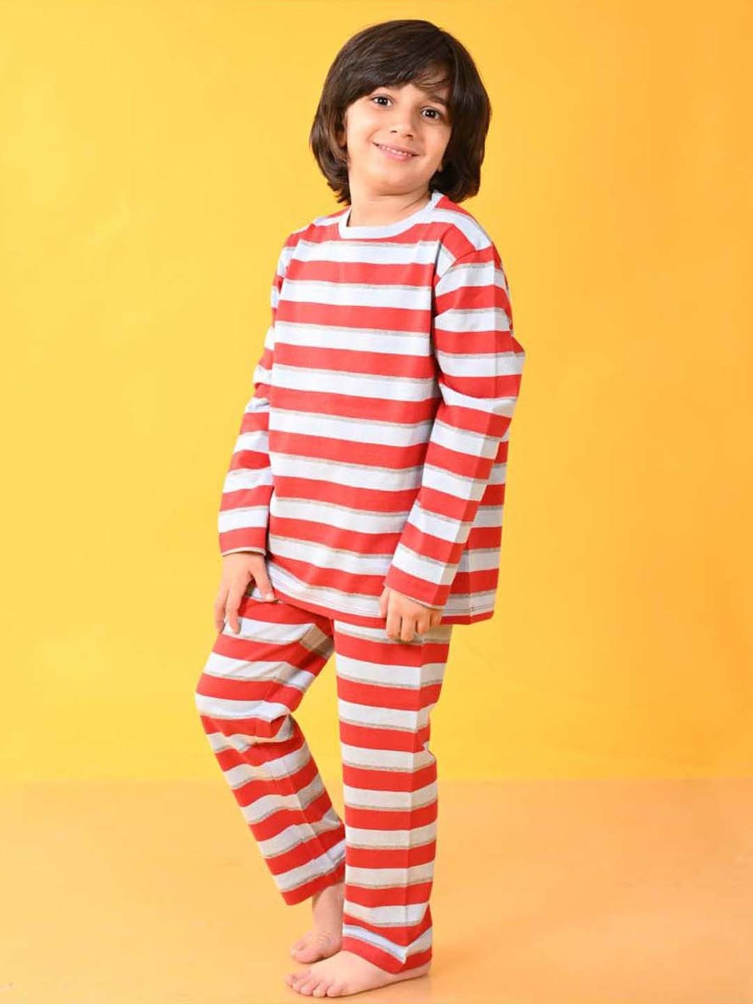 Anthrilo Kids Multicolour Cotton Striped Full Sleeves T-Shirt & Trouser