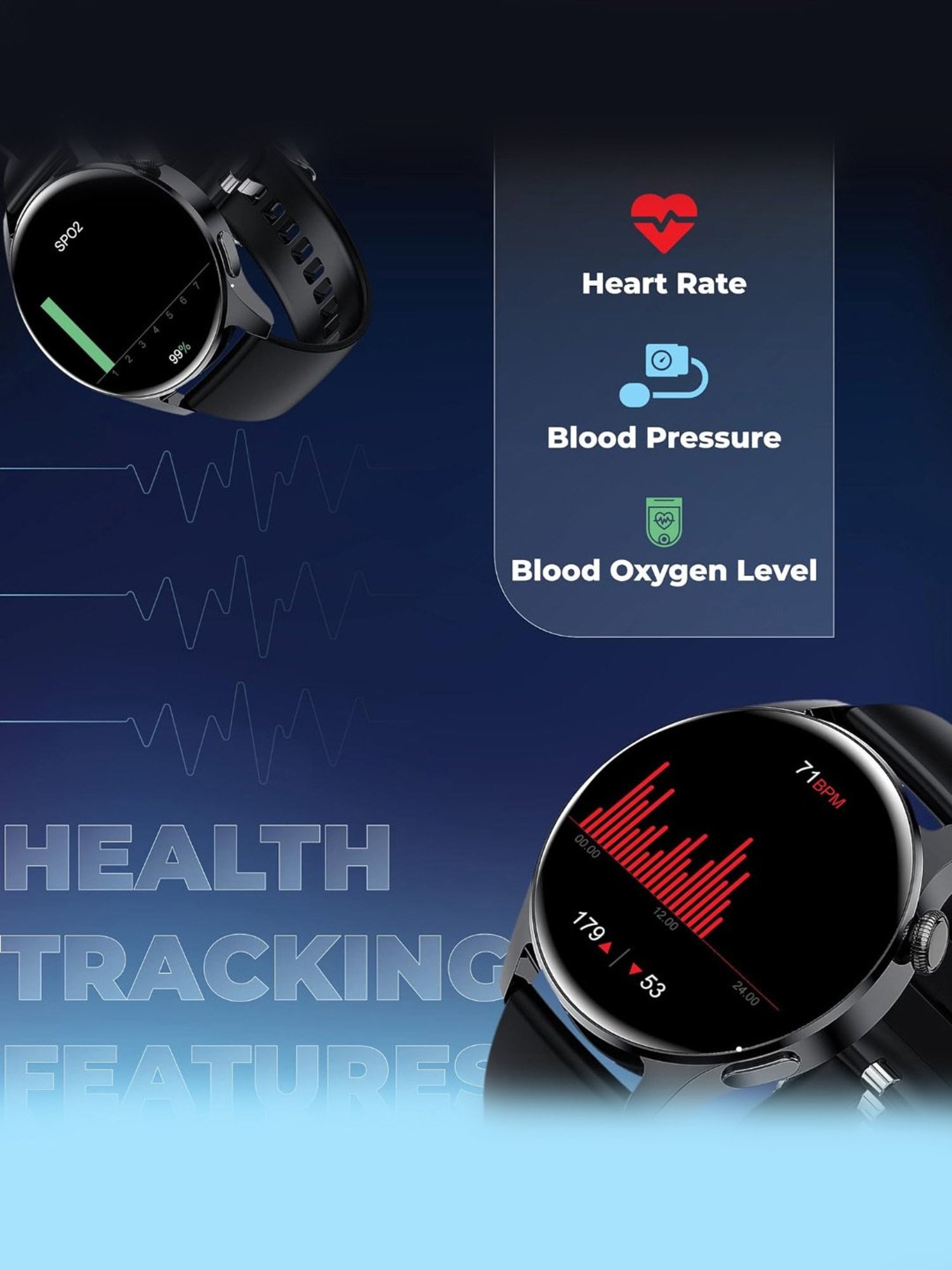 Hammer Pulse 4.0 1.28-inch round shape calling smart watch for men digital watches for women (Black)