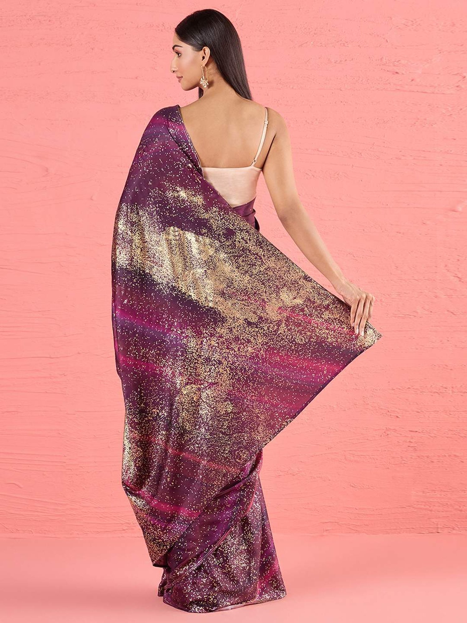 navyasa by liva Purple Printed Saree With Unstitched Blouse