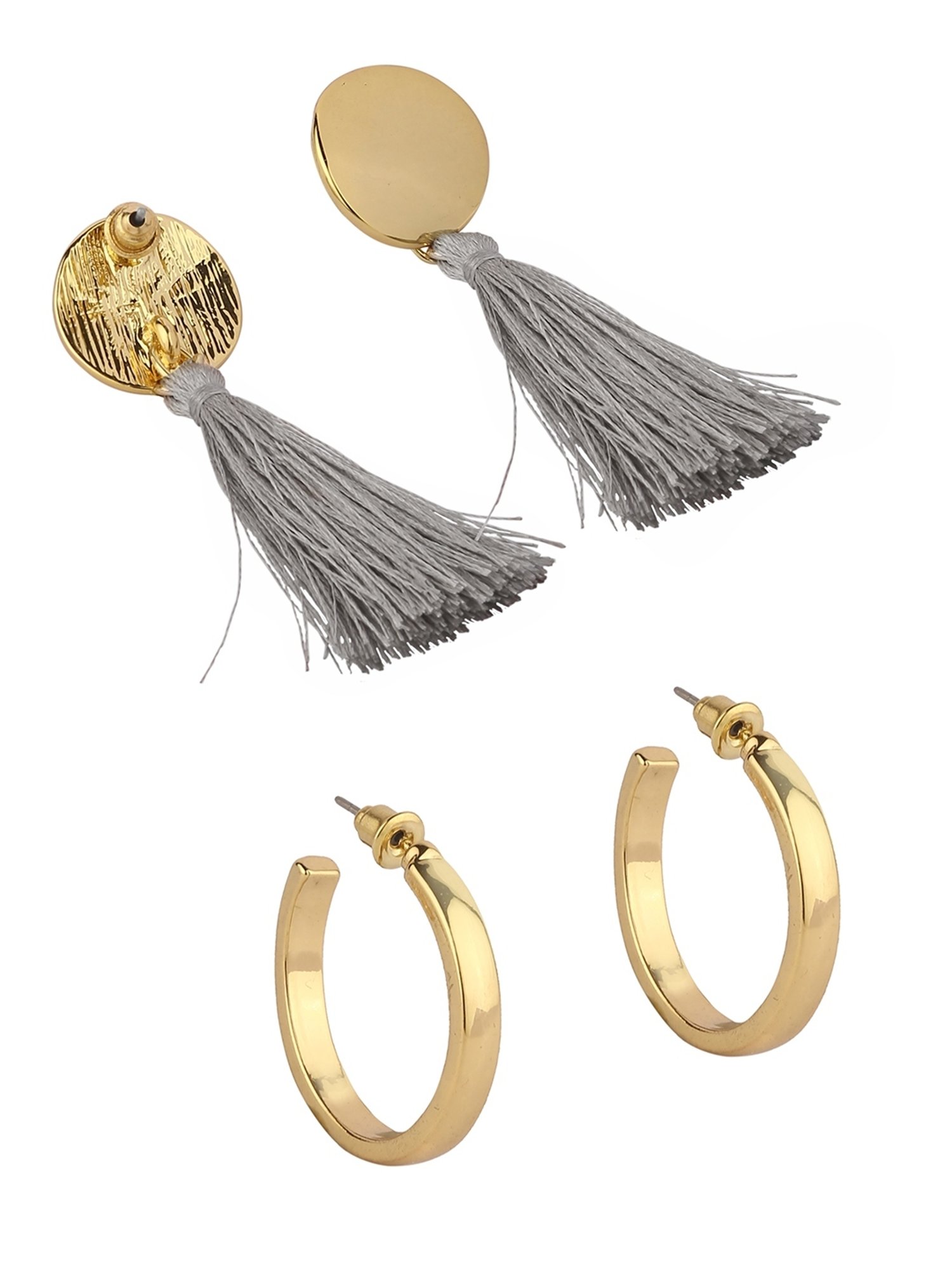 Lilly & Sparkle Grey Tassel & Gold Hoop Earrings - Set of 2