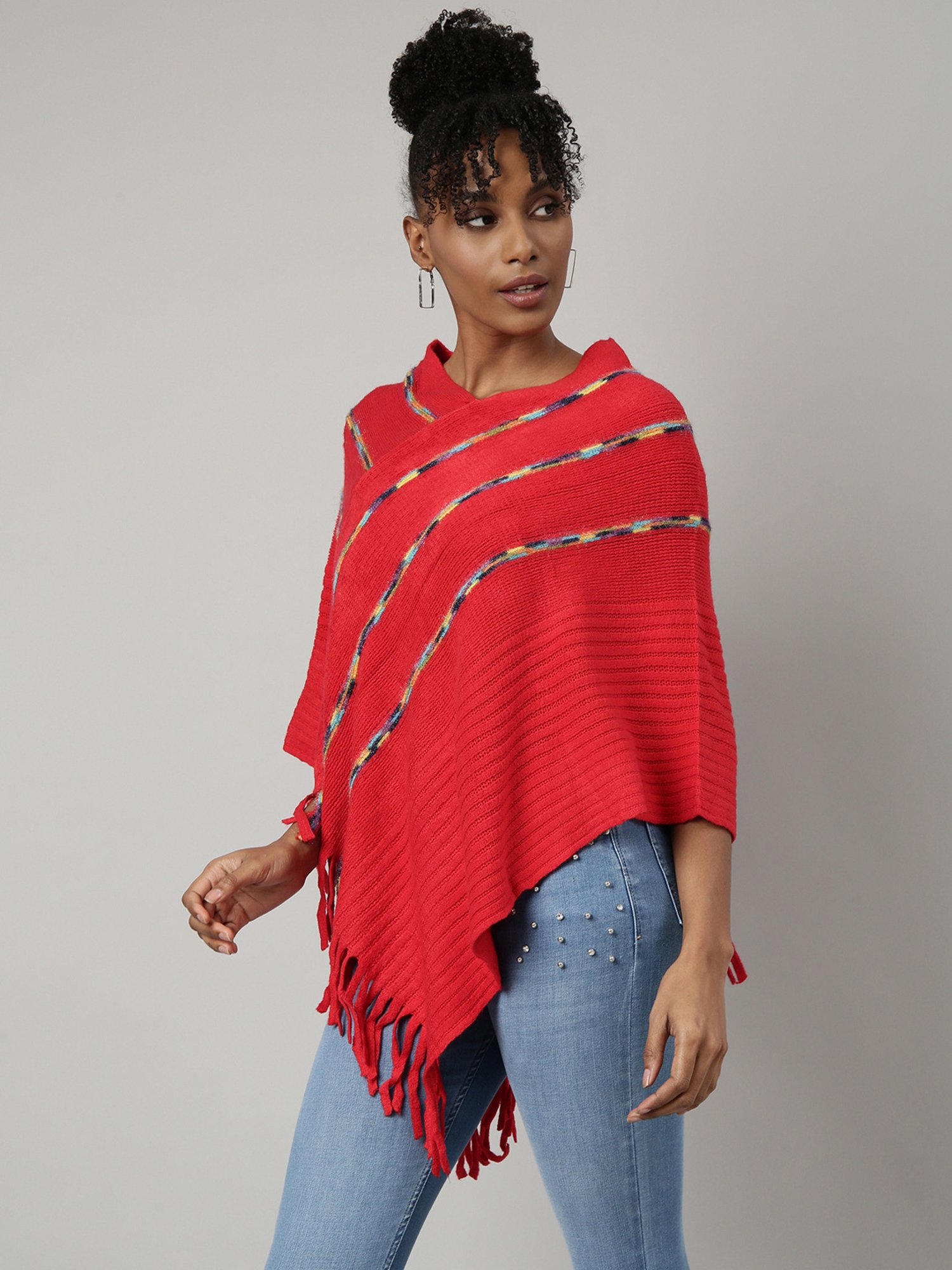 SHOWOFF Red Self Design Poncho