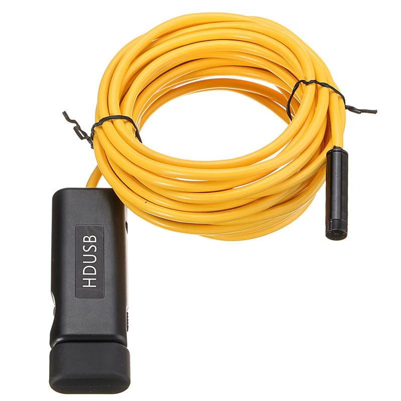 5M Android PC HD Endoscope Waterproof Snake Borescope USB Inspection Camera Yellow - 5M