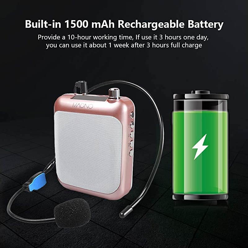 Voice Amplifier  AUC01 Lightweight Cardioid Rechargeable Wired Microphone with Waistband and LED Display Support FMMP3TF Card for Coaches Tour Guides Kindergartener MeetingGold