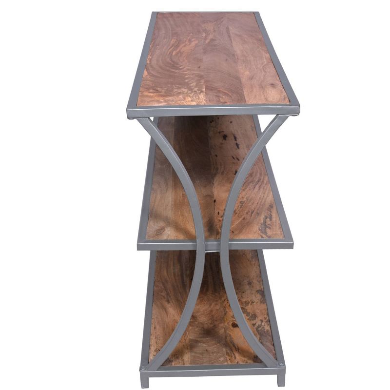 Metal Framed Three Tier Console Table with Mango Wood Shelves Brown/Gray - The Urban Port