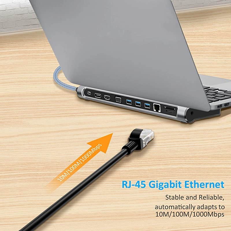 C Docking Station Dual Monitor C Laptop Docking Station with HDMI DisplayPort VGA 3 A RJ45 SDTF Audio Type C Adapter as A Laptop Stand and Mount