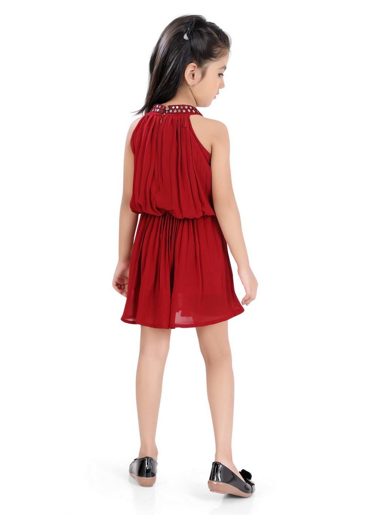 poplins Kids Maroon Cotton Regular Fit Dress