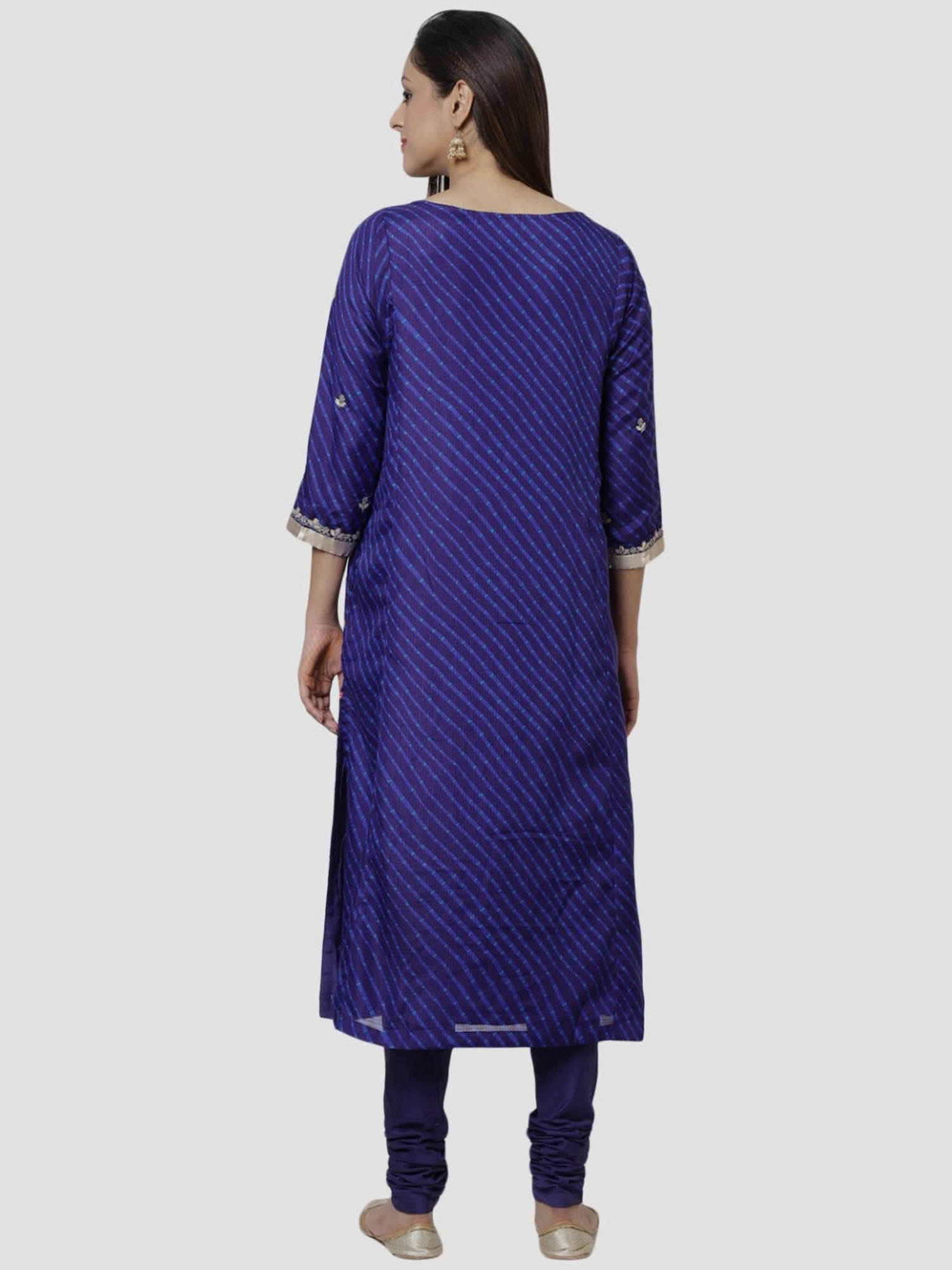 Biba Royal Blue Embroidered Kurta Churidar Set With Dupatta