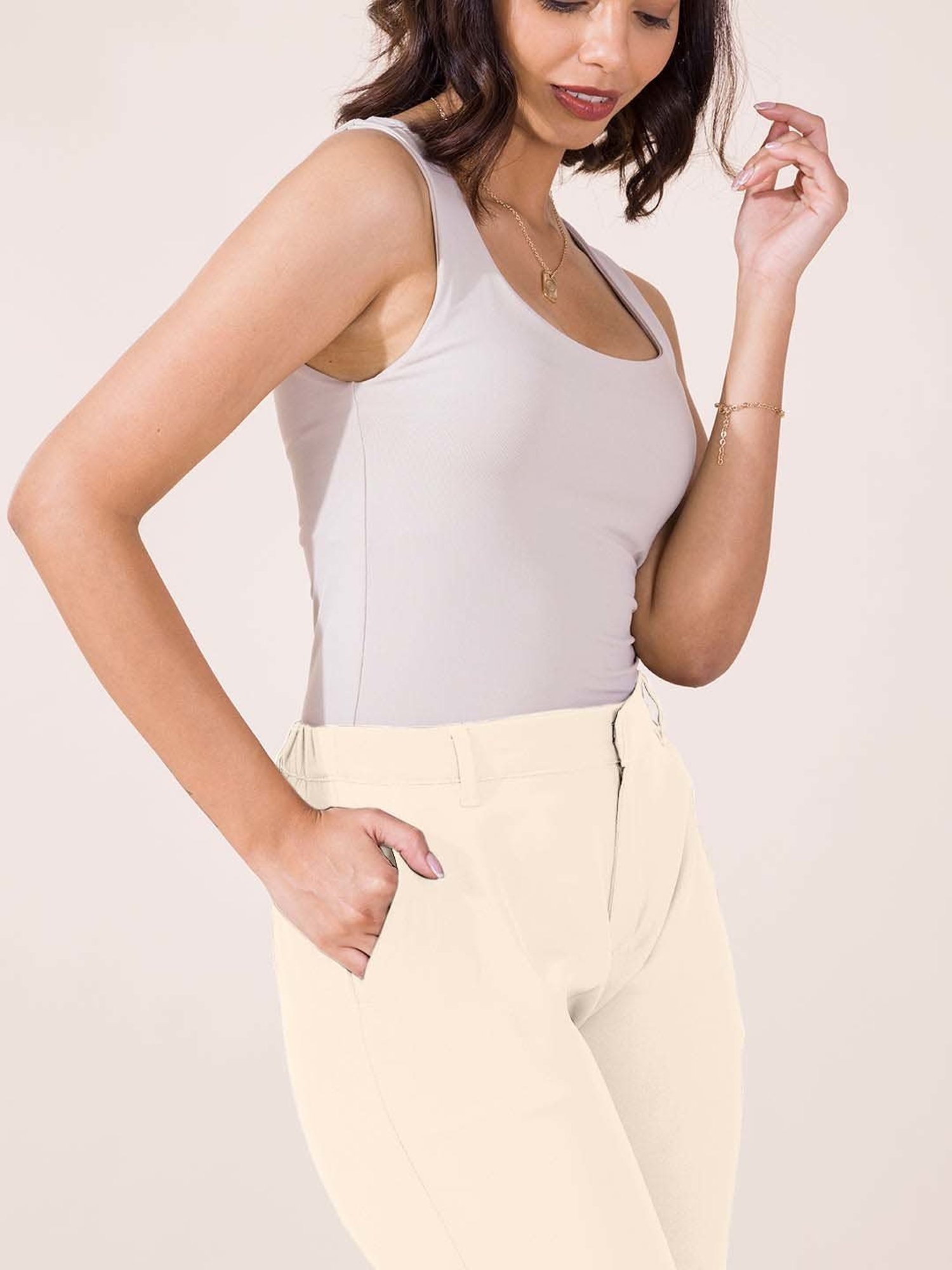 Go Colors! Beige Mid Rise Formal Trousers