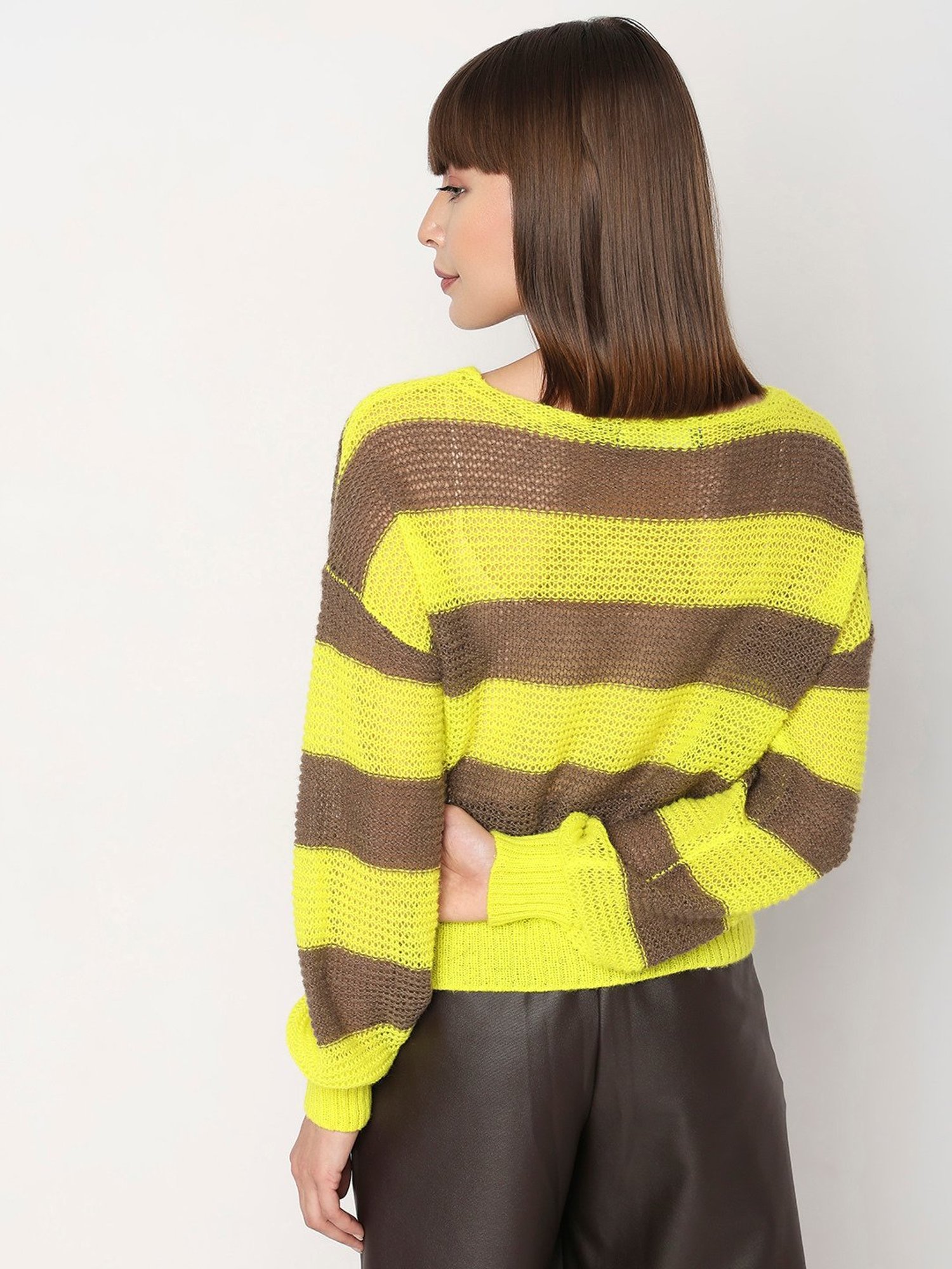 Vero Moda Yellow & Brown Striped Pullover