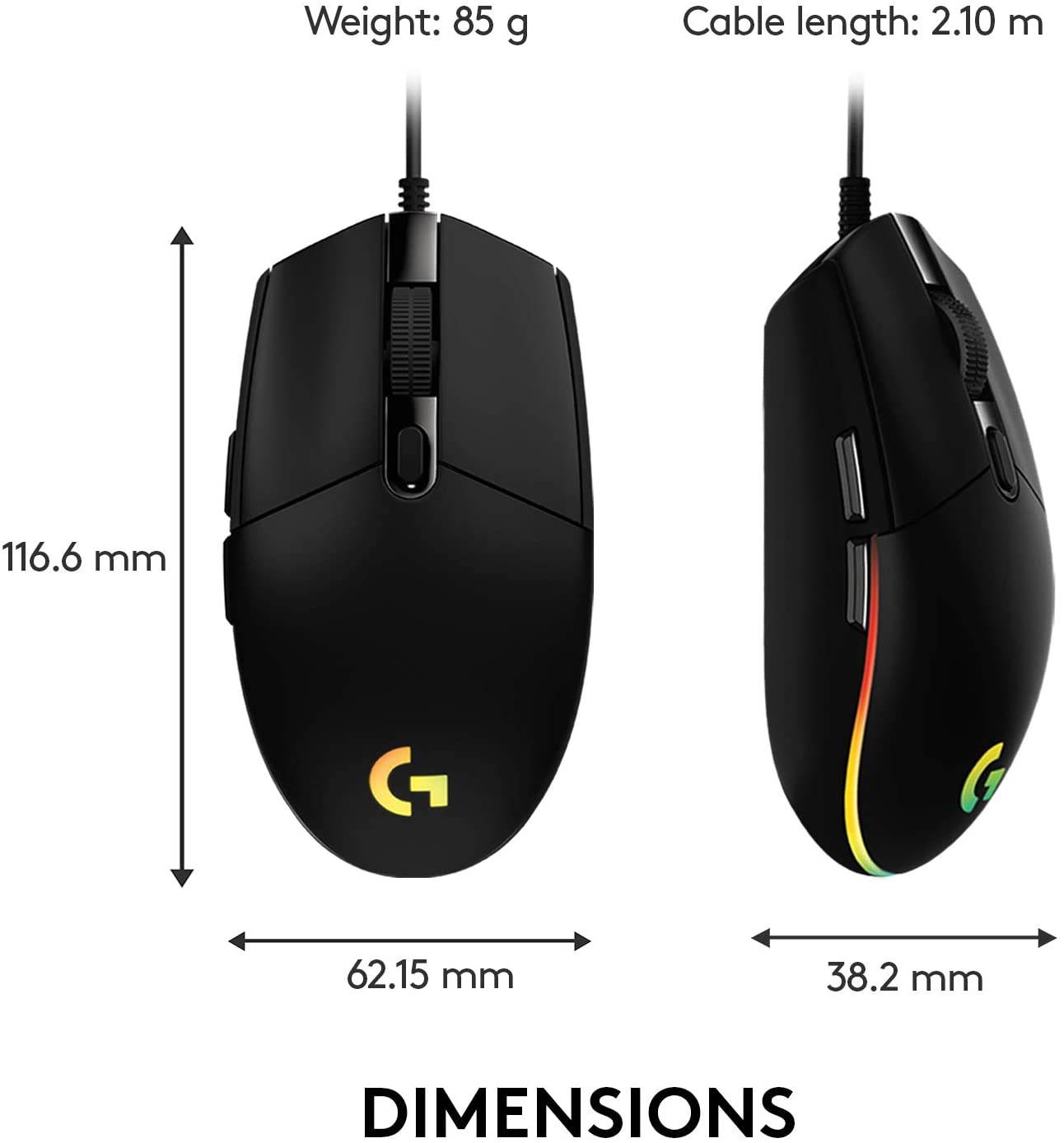 Logitech G102 Light Sync Gaming Mouse with Customizable RGB Lighting, 6 Programmable Buttons, Gaming Grade Sensor, 8 k dpi Tracking,16.8mn Color, Light Weight