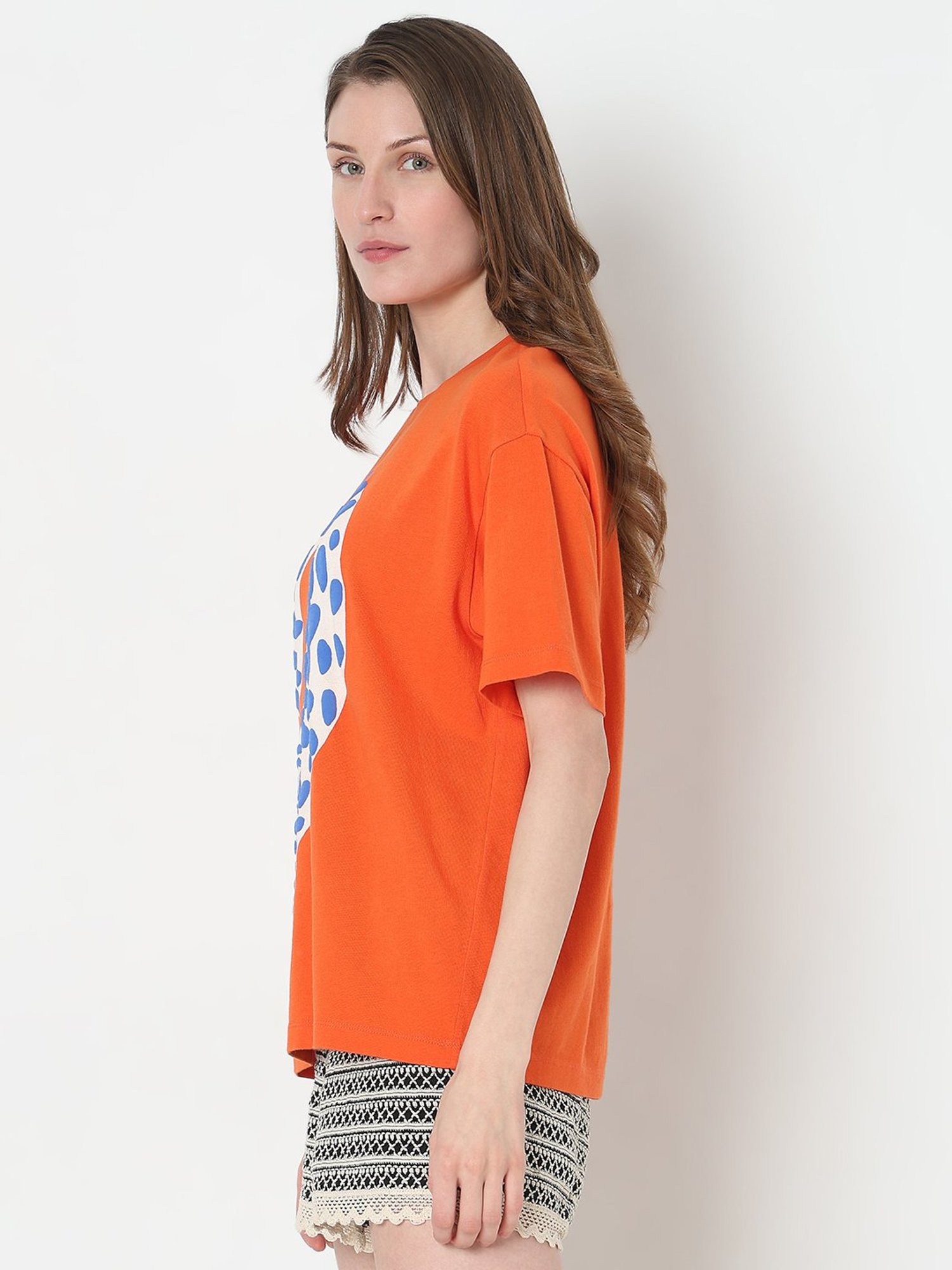 Vero Moda Orange Cotton Printed T-Shirt