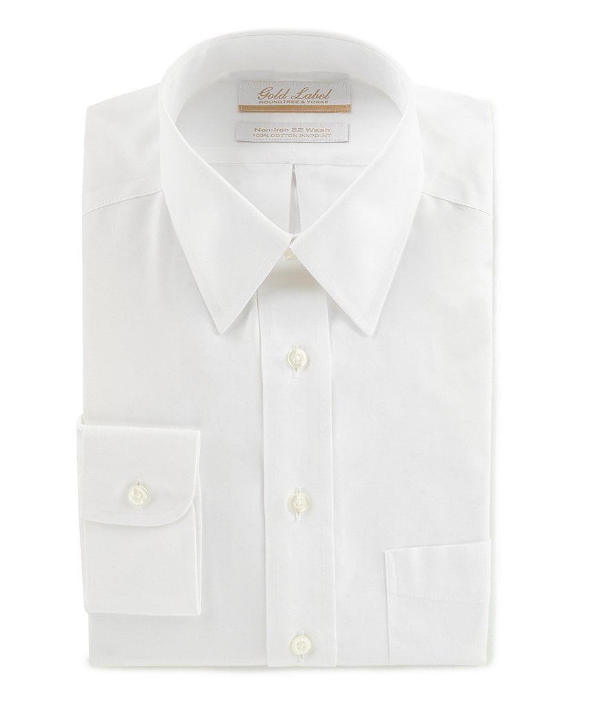 Gold Label Roundtree & Yorke Solid Non-Iron Fitted Point-Collar Dress Shirt with French Cuffs