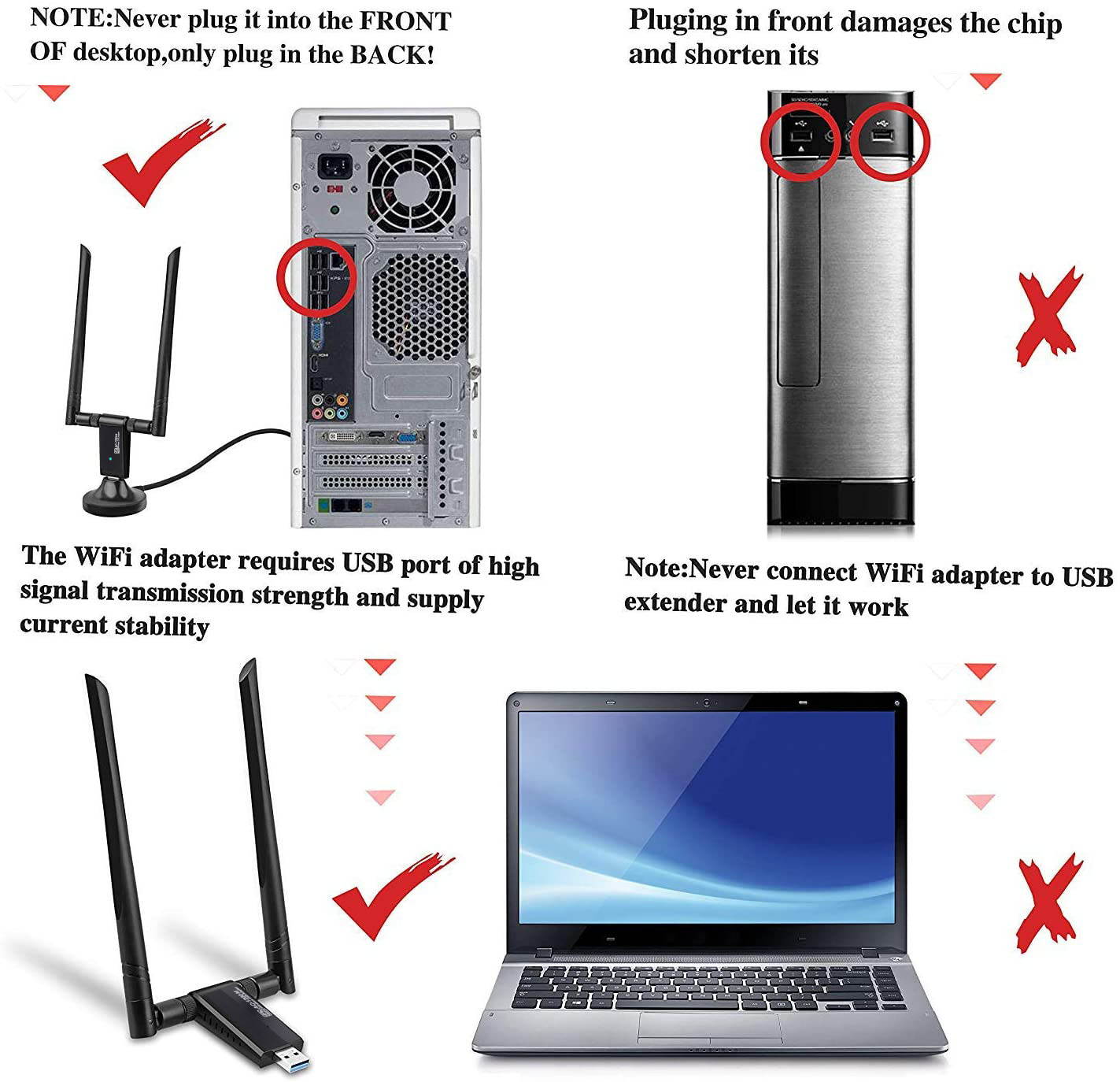 CUUWE USB WiFi Adapter for PC,  1200Mbps Dual Band 2.42GHz/450Mbps 5.8GHz/1200Mbps High Gain 5dBi Antennas USB 3.0 Wireless Network Adapter for Desktop Laptop with Windows 10/8/7/XP/Vista, Mac OS