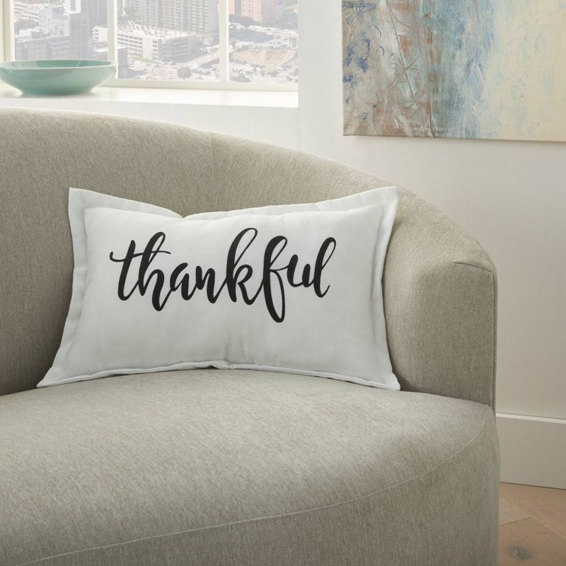 12"x20" 'Thankful' Lumbar Throw Pillow White - Kathy Ireland Home